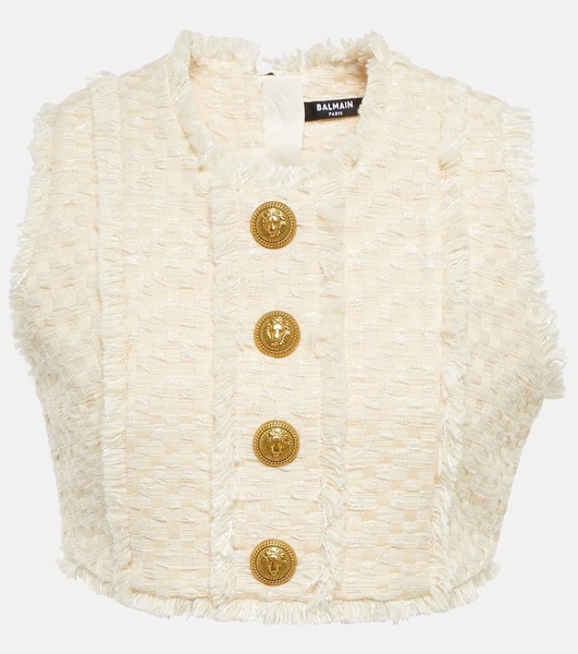 Cotton-blend tweed crop top