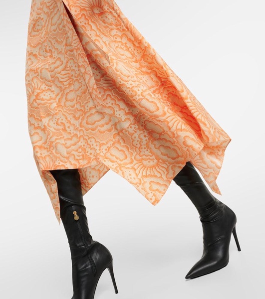 Printed asymmetric silk midi dress