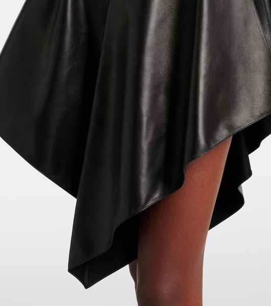 Asymmetric leather miniskirt