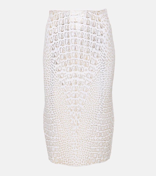 High-rise snake-print pencil skirt