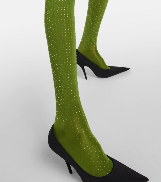 Crystal-embellished jersey tights