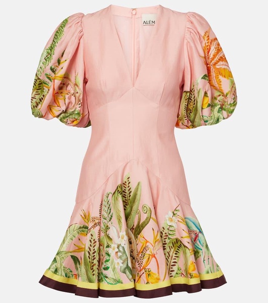 Papaya linen-blend minidress