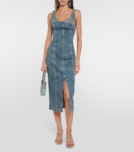 Embellished denim midi dress