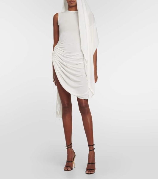 Asymmetric draped jersey minidress