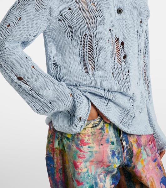 Distressed cotton and wool sweater