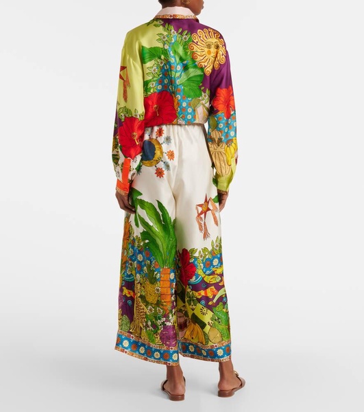 Tiger silk twill wide-leg pants