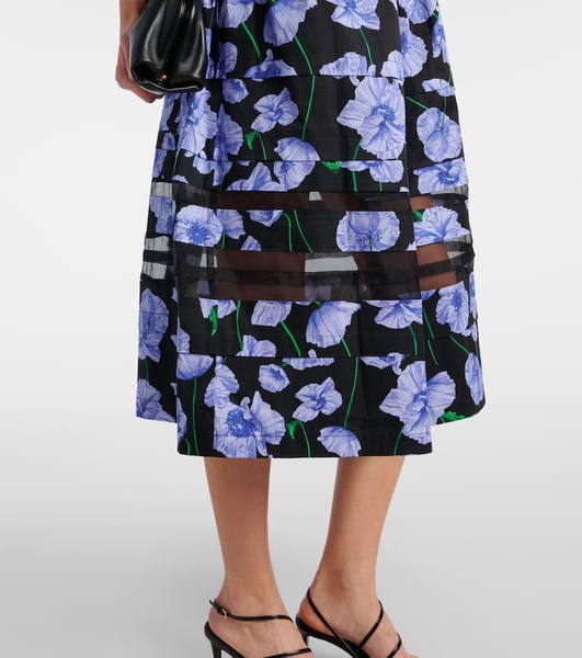 Floral belted cotton-blend midi dress