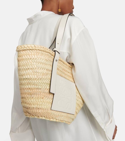 Medium leather-trimmed basket tote