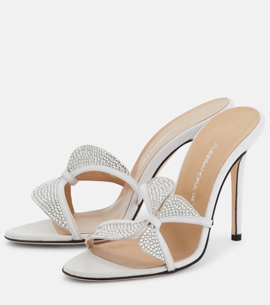 Butterfly crystal-embellished leather mules
