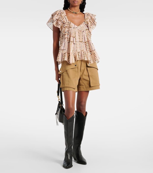 Madrana printed ruffled cotton blouse