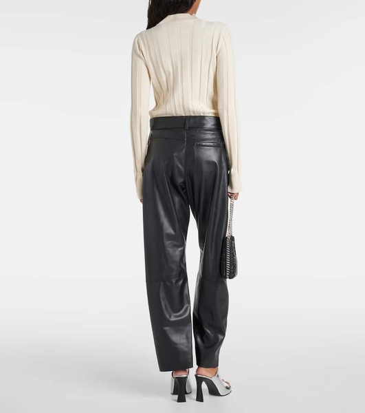 High-rise faux leather straight pants