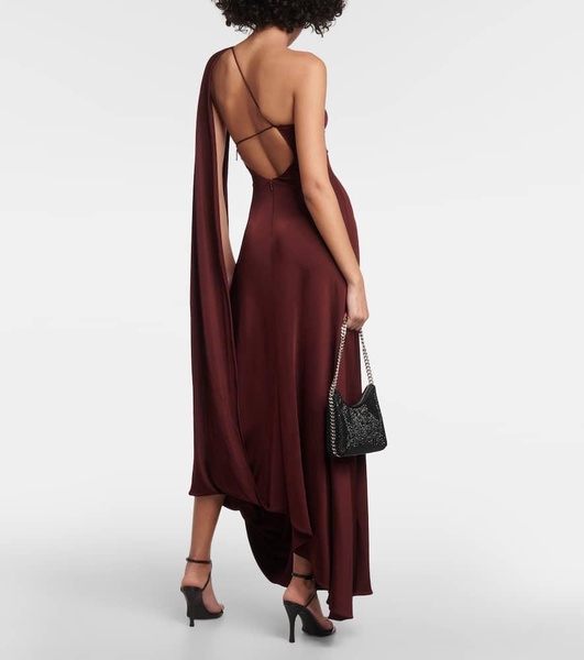 Caped one-shoulder satin gown