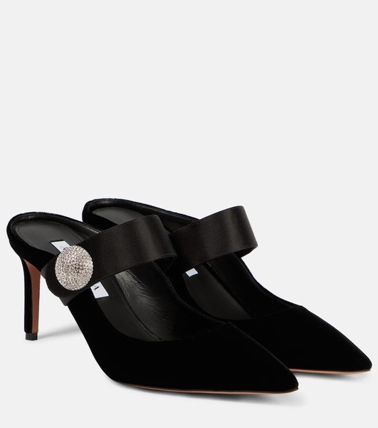 Macaron embellished velvet mules