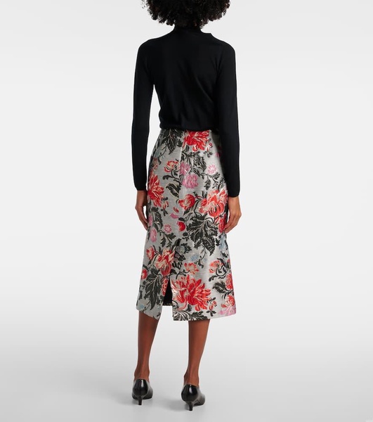 Floral jacquard pencil skirt