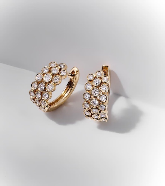 3 Row 18kt gold hoop earrings with diamonds