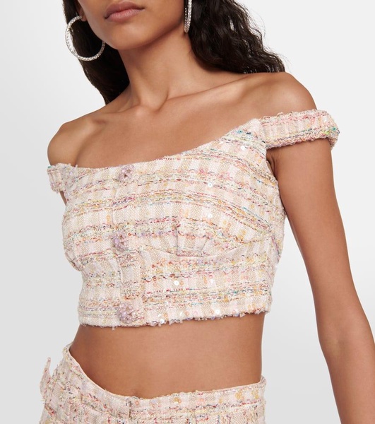 Sequined bouclé crop top