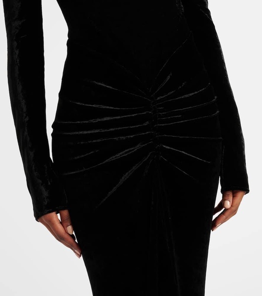 Ruched velvet midi dress