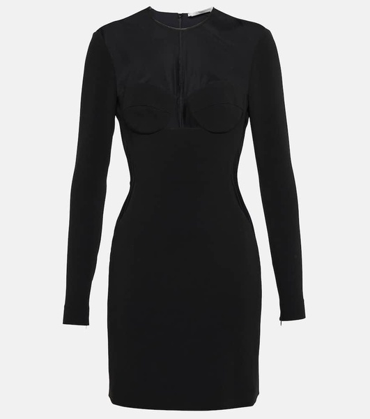 Mesh-paneled crêpe minidress