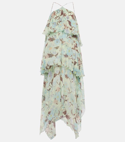 Tiered printed silk maxi dress