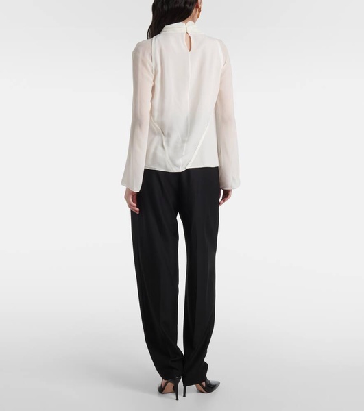 Cara draped high-neck silk top