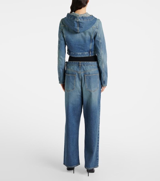 Cropped hooded denim jacket