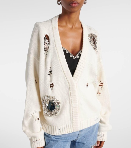 Crystal-embellished cotton and cashmere cardigan