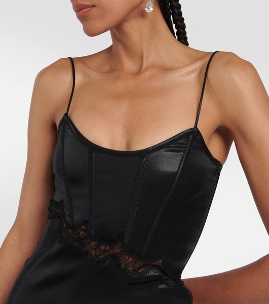 Lace-embroidered faux leather dress