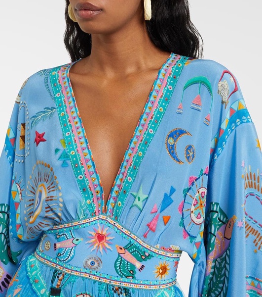 Embellished printed silk midi dress