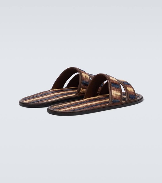 Duotone leather-trimmed slides