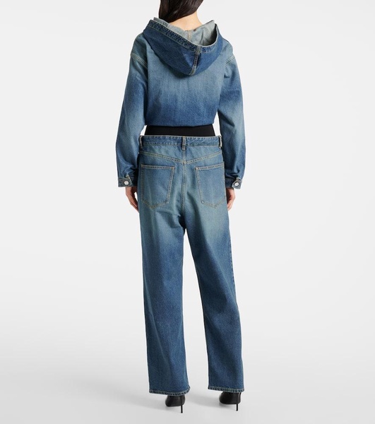 High-rise jersey-trimmed straight jeans