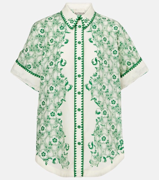 Olive printed cotton and silk shirt