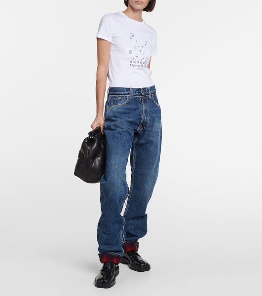 Checked-detail straight jeans