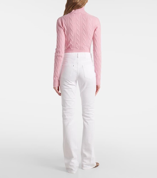 Chain-detail high-rise bootcut jeans