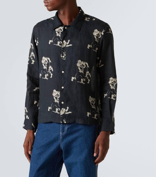 Football Silhouette printed linen shirt
