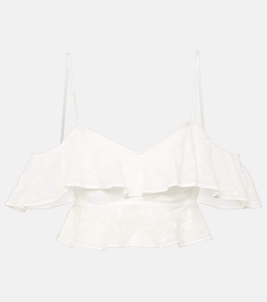 Eliani embroidered ruffled ramie crop top