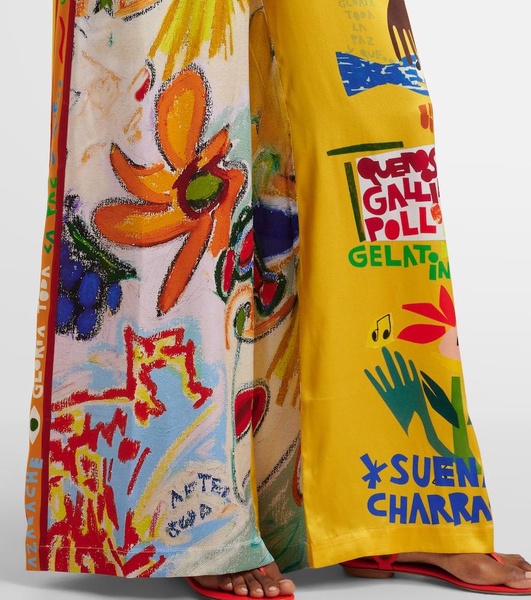 La Charrasca printed silk satin wide-leg pants