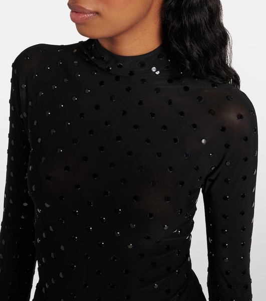 Embellished ruched jersey maxi dress