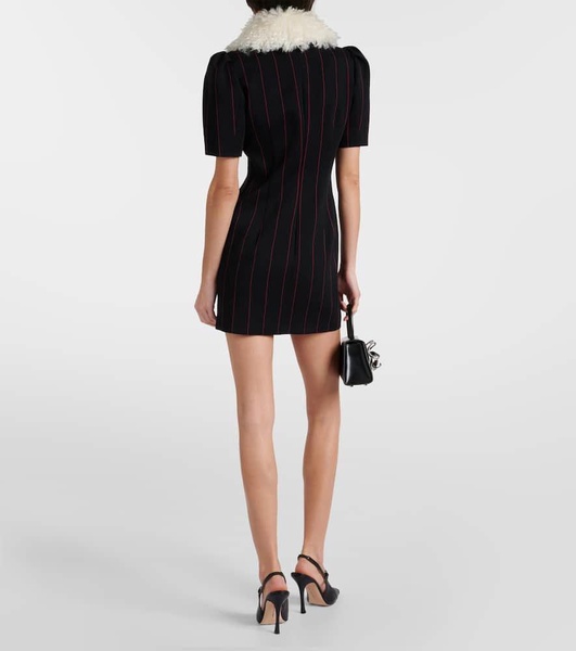 Pinstripe collared wool-blend minidress