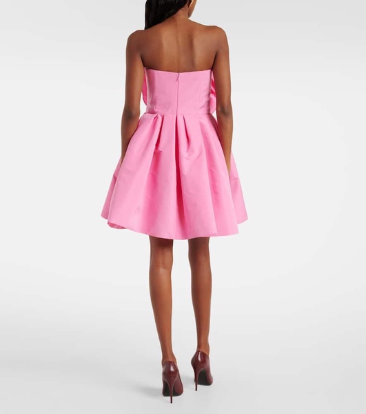 Floral-appliqué silk faille cocktail dress