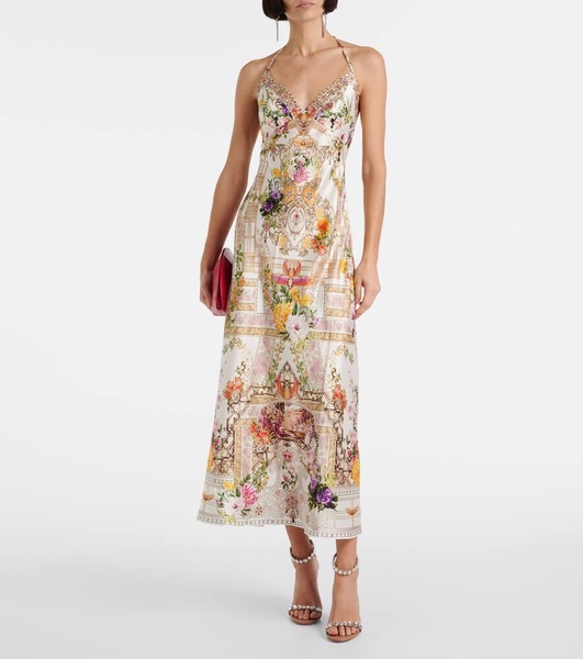 Chain-detail silk maxi dress