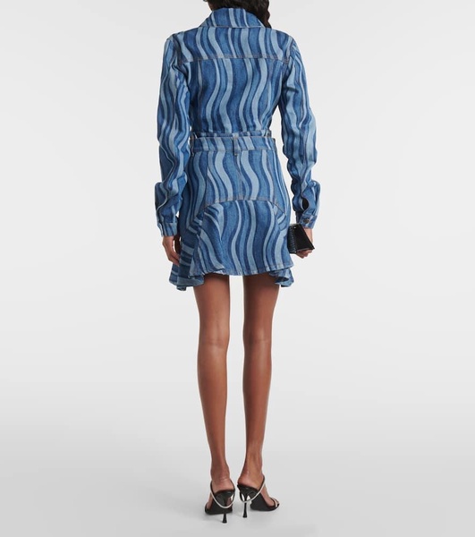 Sunray ruffled denim miniskirt