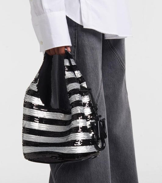 Mini striped sequined tote bag
