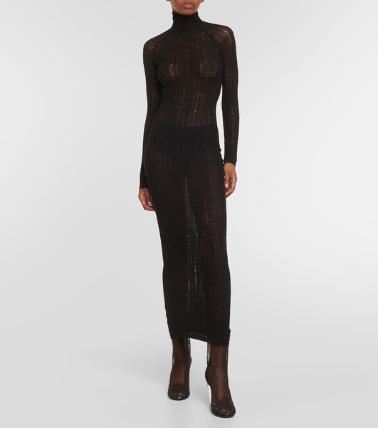 Distressed wool-blend midi dress