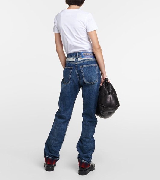 Checked-detail straight jeans
