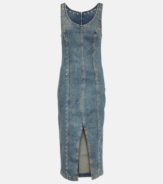 Embellished denim midi dress