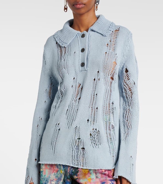 Distressed cotton and wool sweater