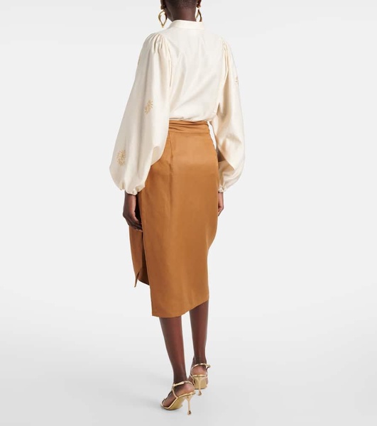 Linen and silk wrap skirt