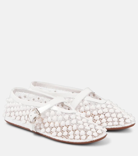 Studded leather-trimmed mesh ballet flats