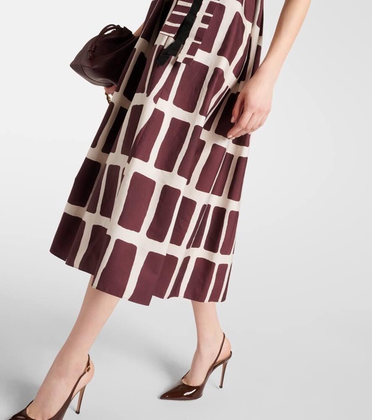Printed cotton poplin midi dress