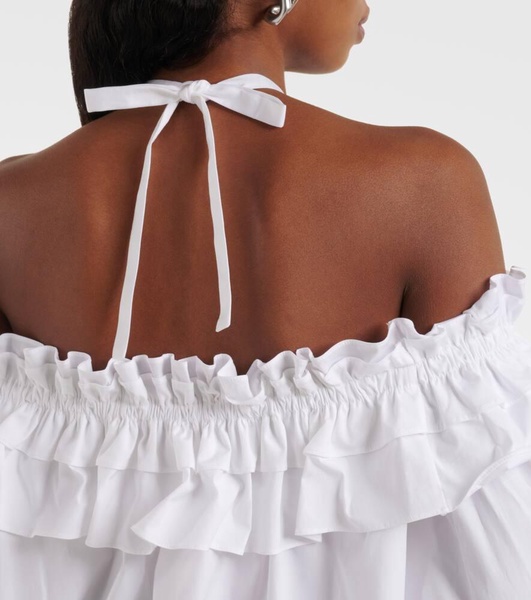 Floral halterneck cotton-blend top